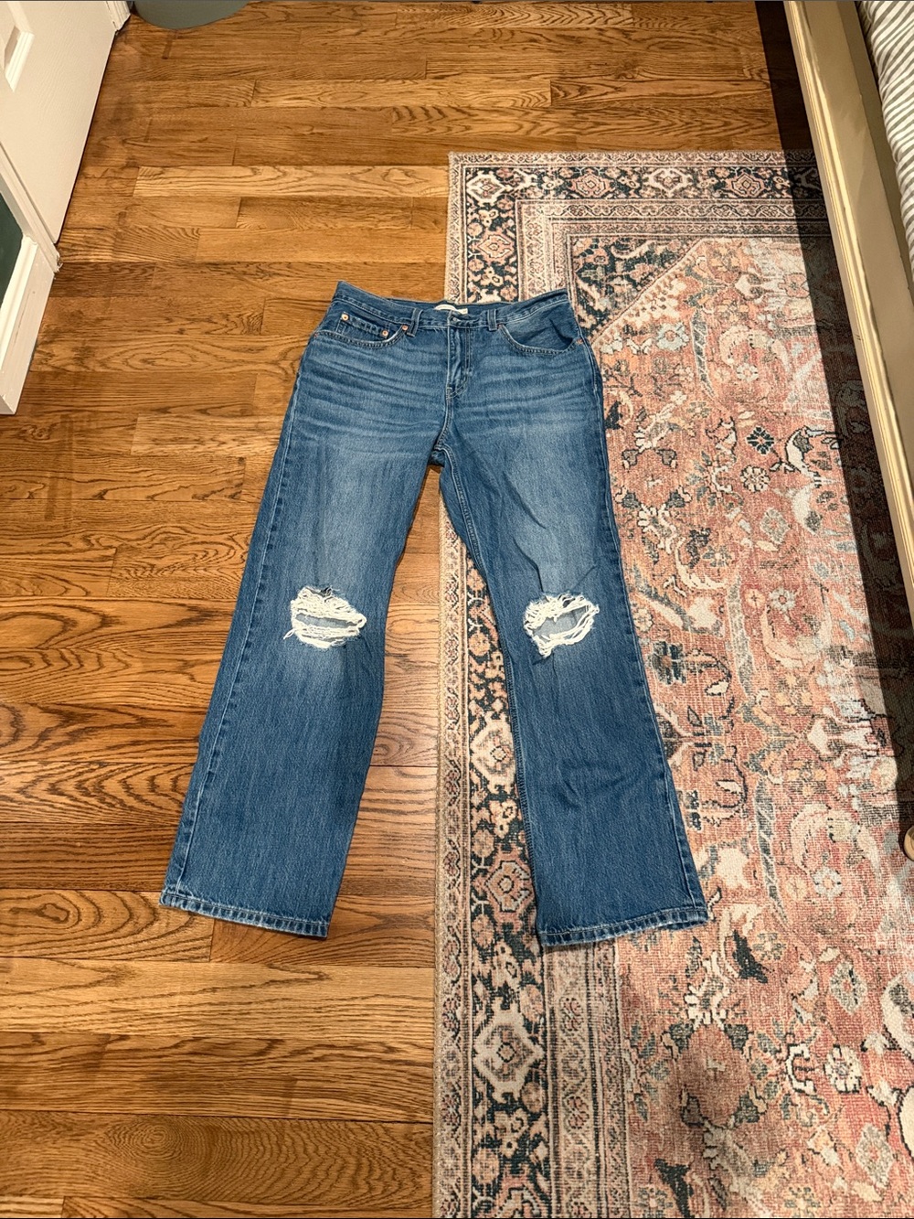 Levi's Blue Flare Jeans with Knee Distress